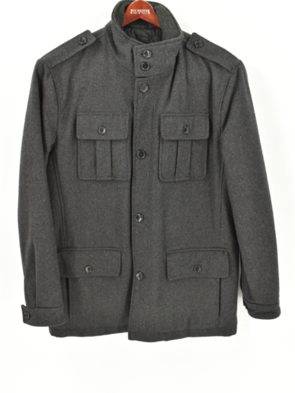 Michael Kors Men’s Charcoal Grey Wool-Blend Military Field Jacket - Medium